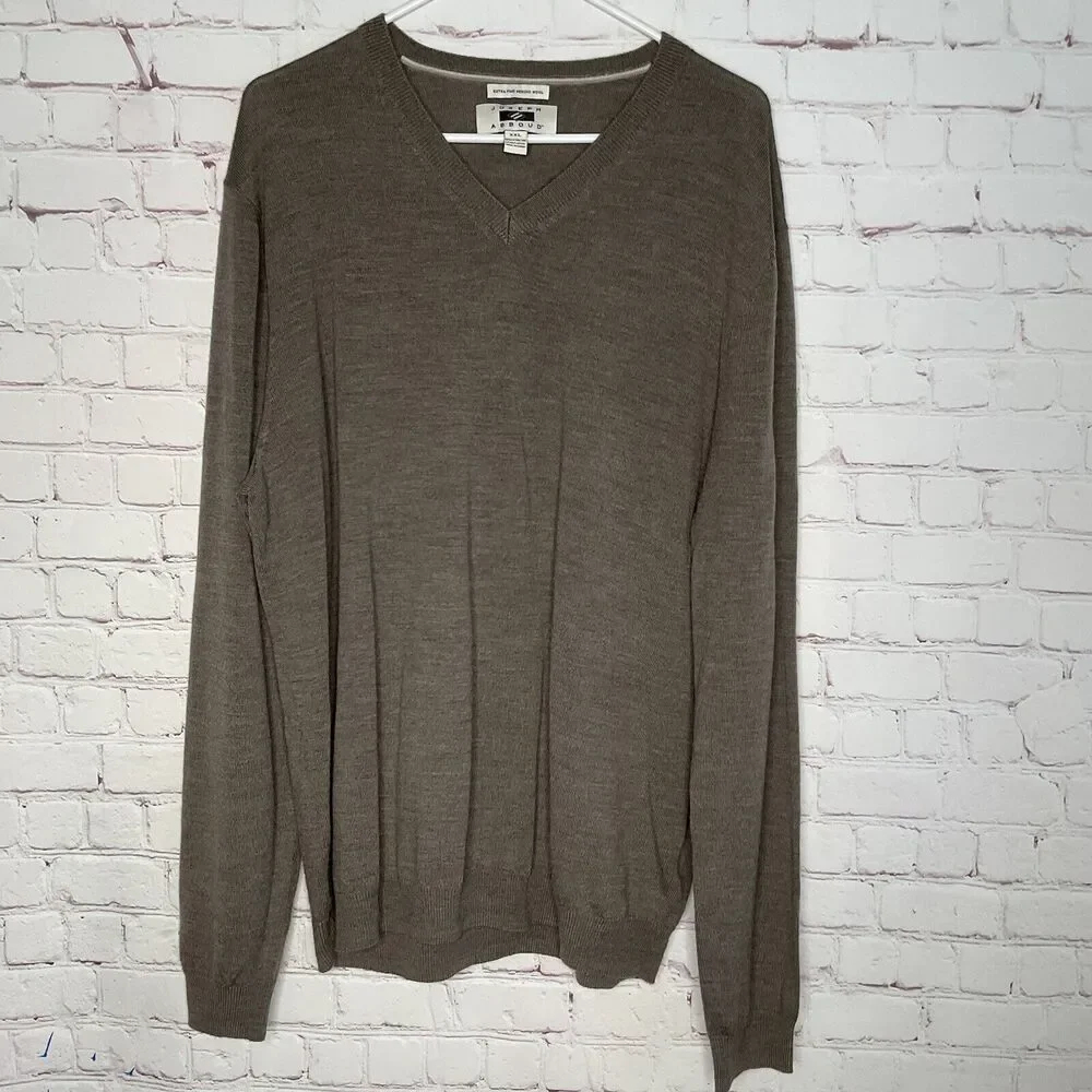 New Sweater‎ Joseph Abboud Men’s XXL Taupe Extra Fine Merino Wool V Neck Preppy